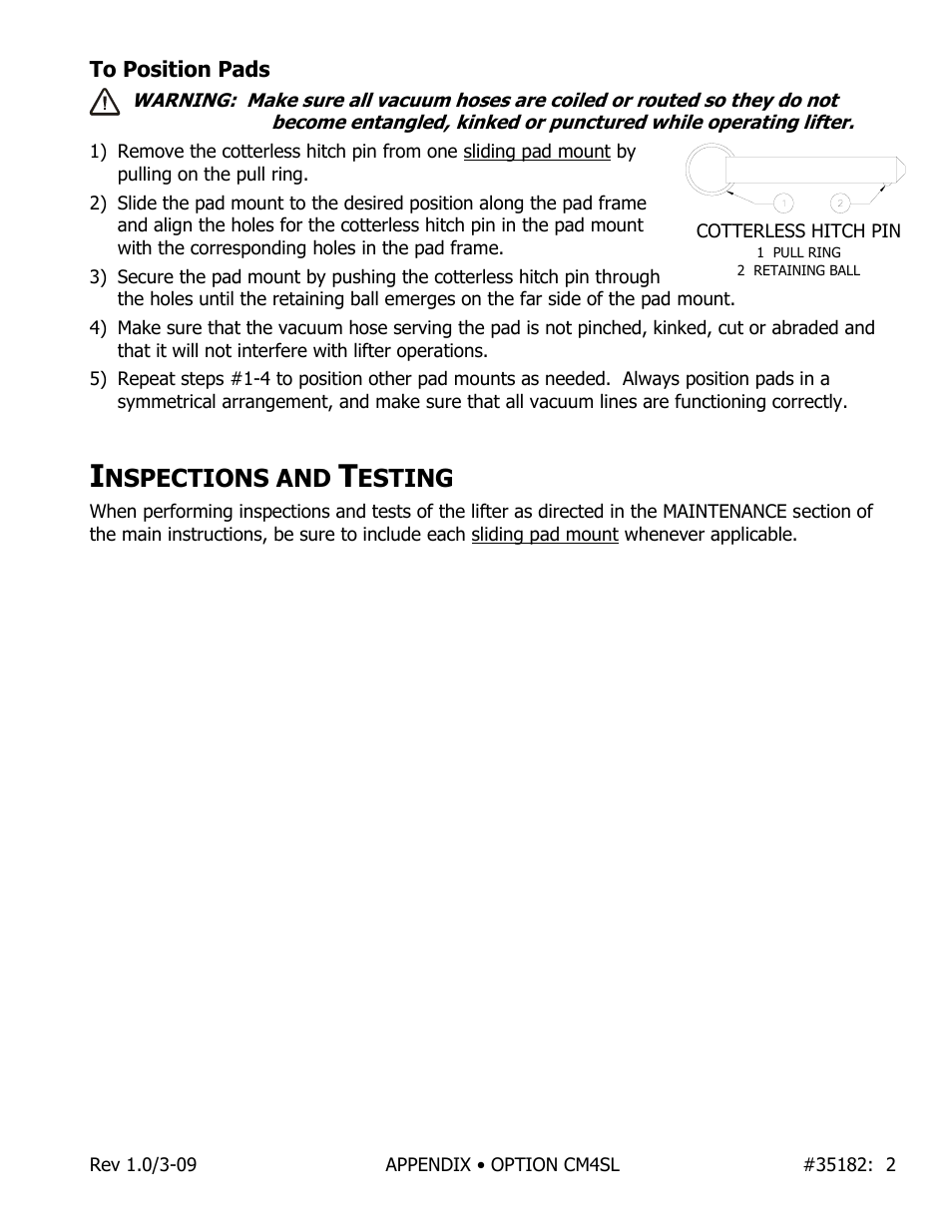 Nspections and, Esting | Wood’s Powr-Grip CM4SL User Manual | Page 2 / 2