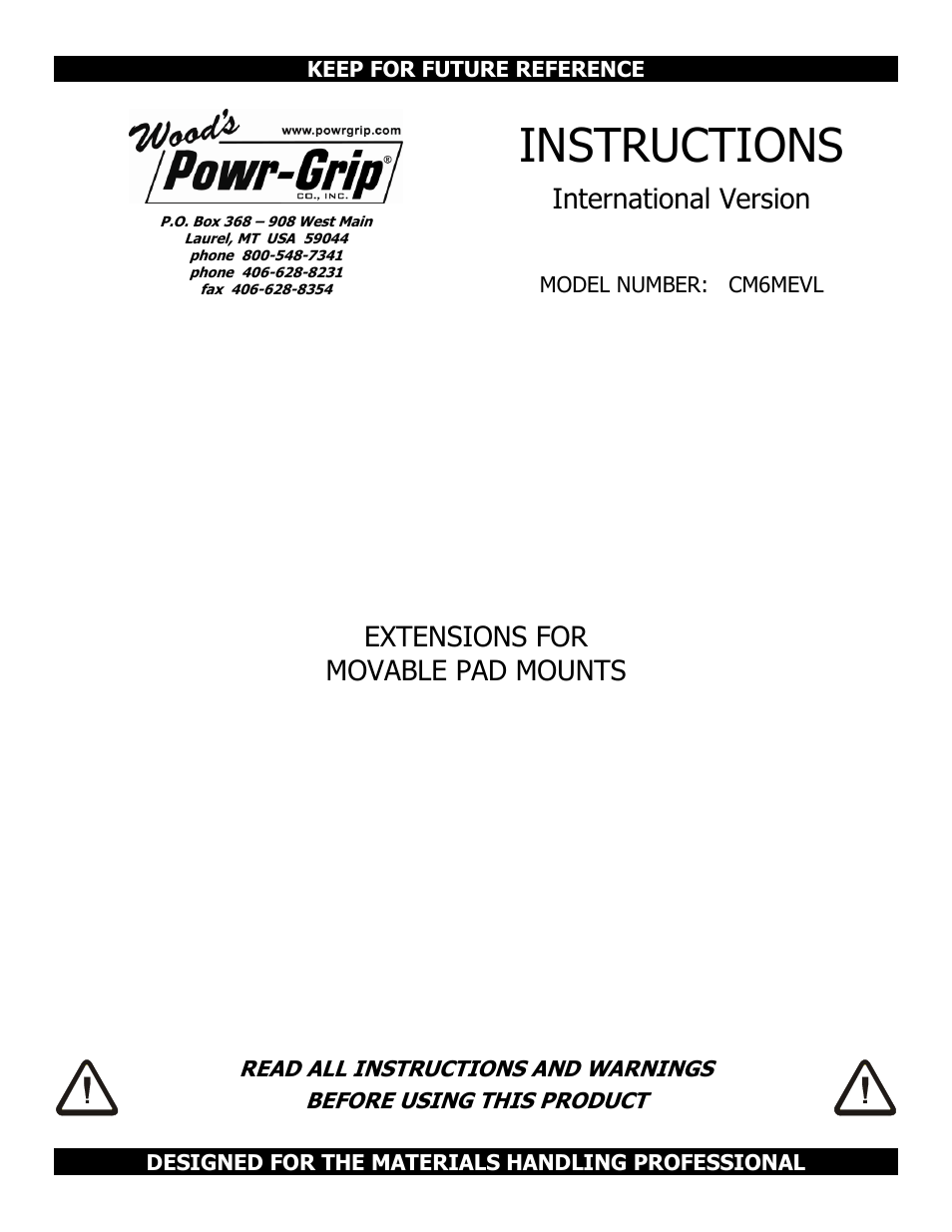 Wood’s Powr-Grip CM6MEVL User Manual | 6 pages