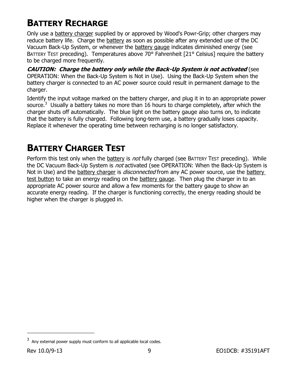 Attery, Echarge, Harger | Wood’s Powr-Grip EO1DCB User Manual | Page 11 / 17