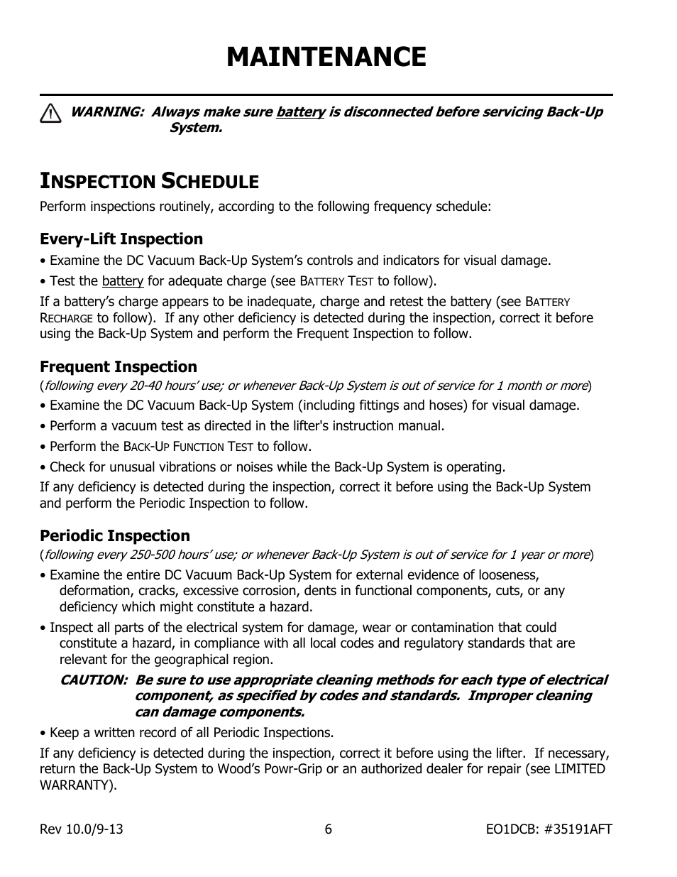 Maintenance, Nspection, Chedule | Wood’s Powr-Grip EO1DCB User Manual | Page 8 / 17