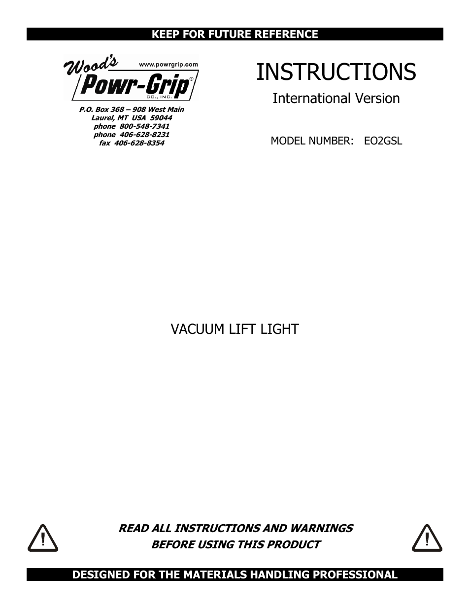 Wood’s Powr-Grip EO2GSL User Manual | 10 pages