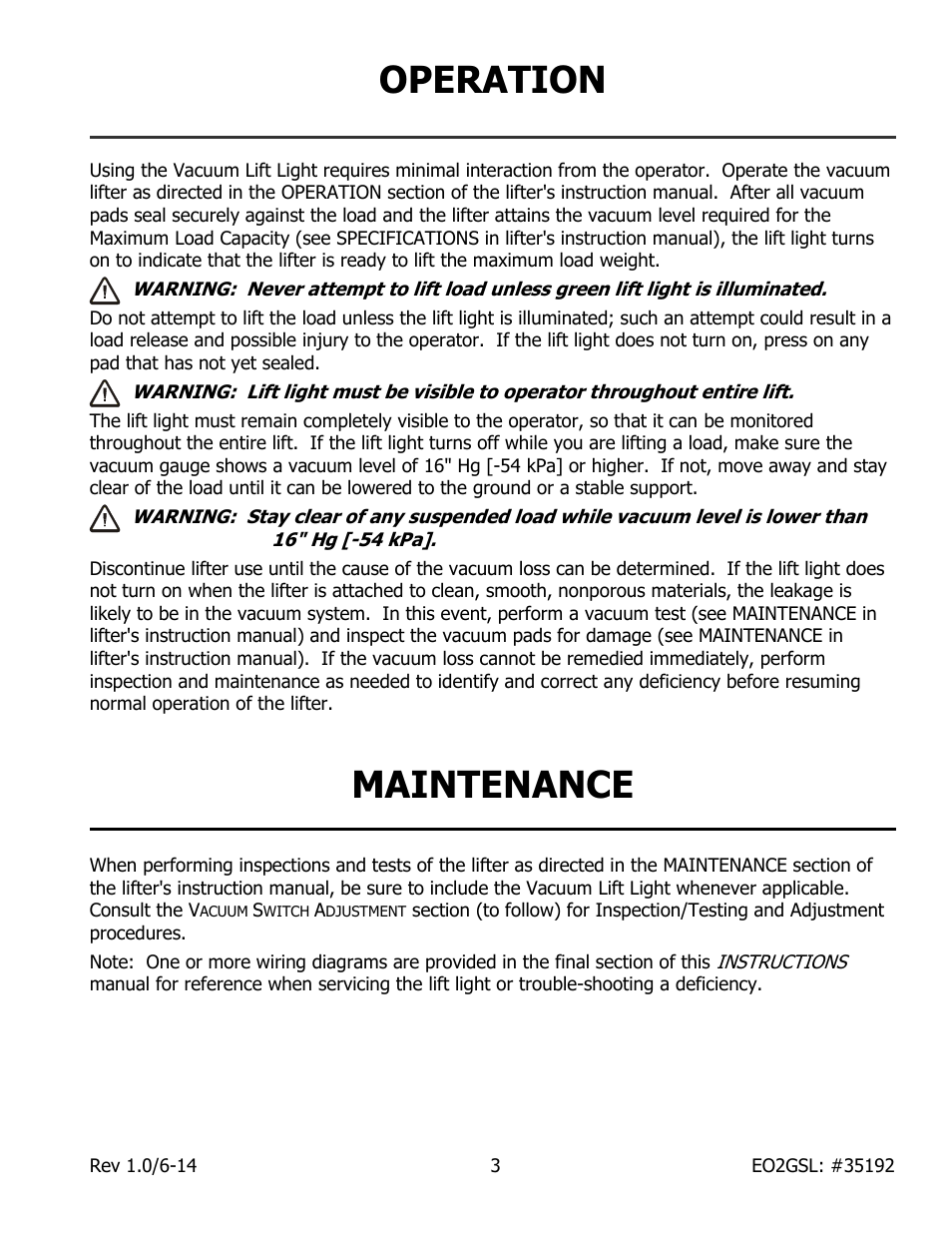 Operation, Maintenance | Wood’s Powr-Grip EO2GSL User Manual | Page 5 / 10