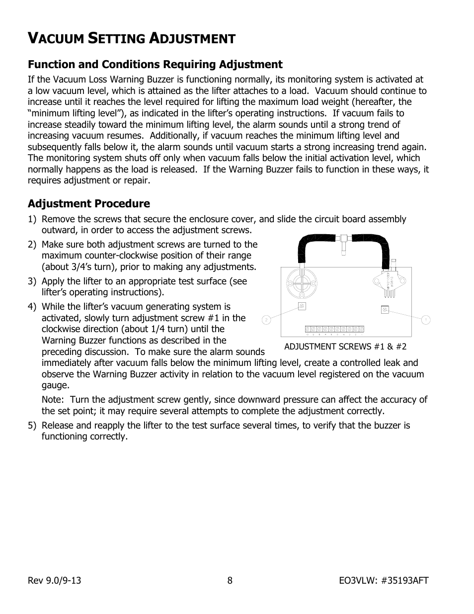 Acuum, Etting, Djustment | Wood’s Powr-Grip EO3VLW User Manual | Page 10 / 13