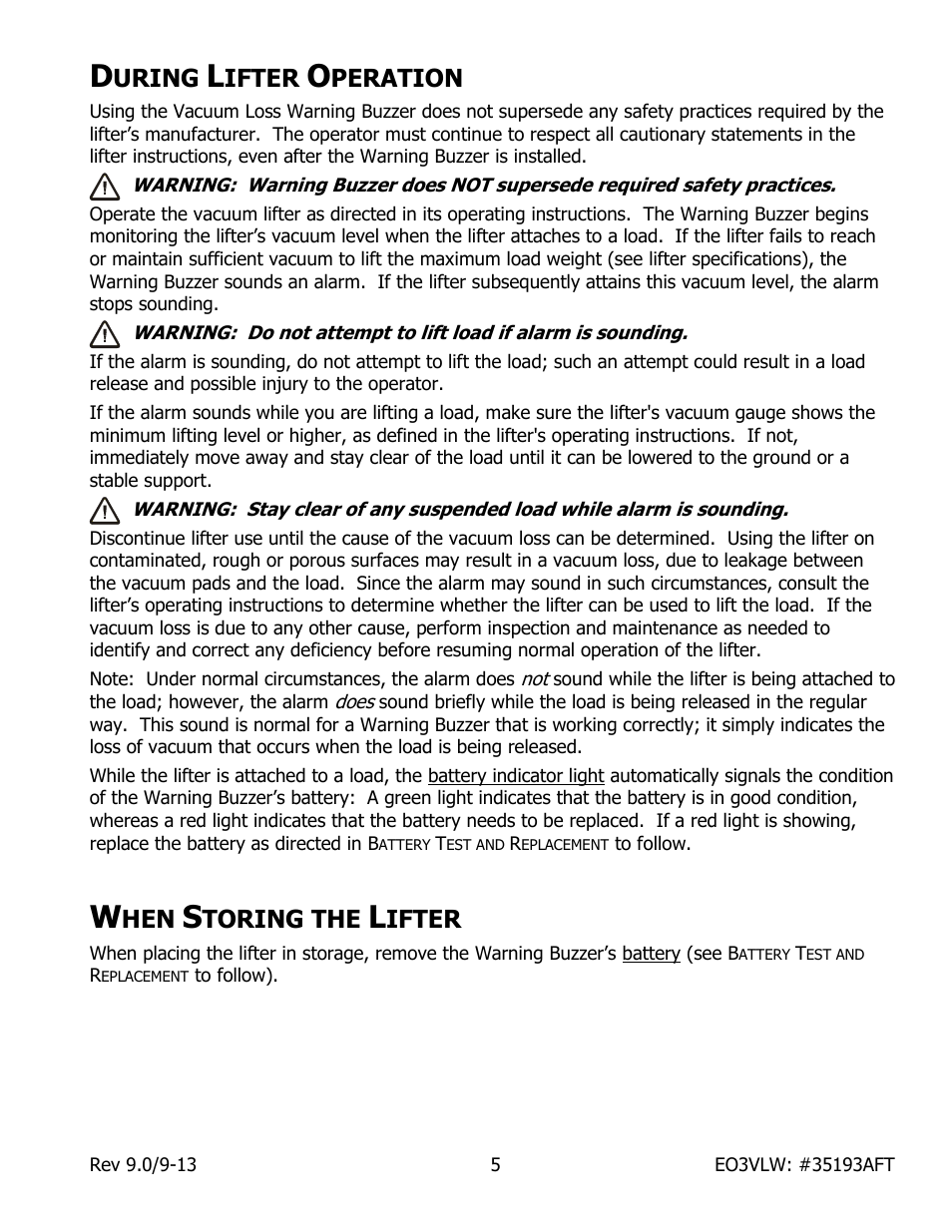 Uring, Ifter, Peration | Toring the | Wood’s Powr-Grip EO3VLW User Manual | Page 7 / 13