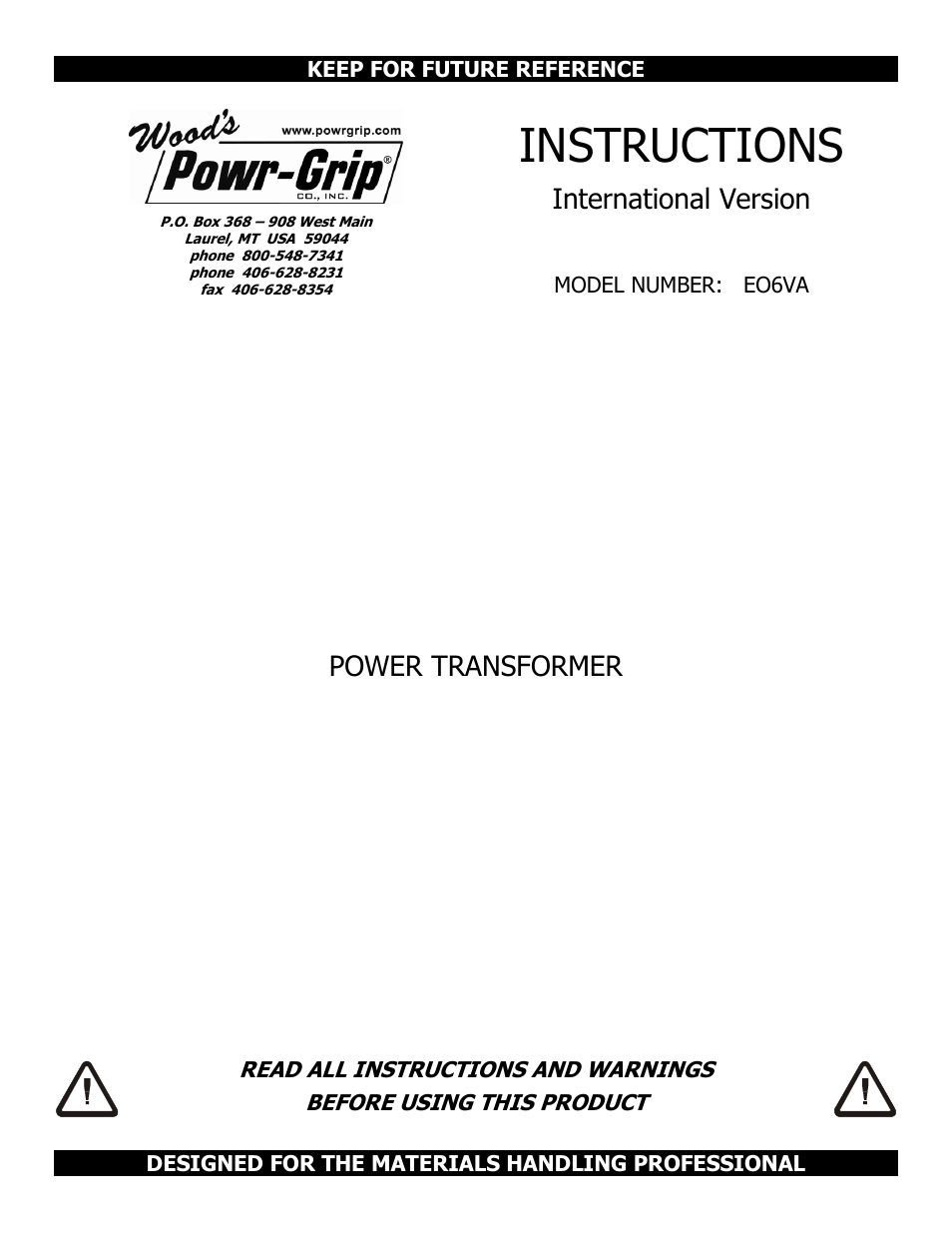Wood’s Powr-Grip EO6VA User Manual | 7 pages
