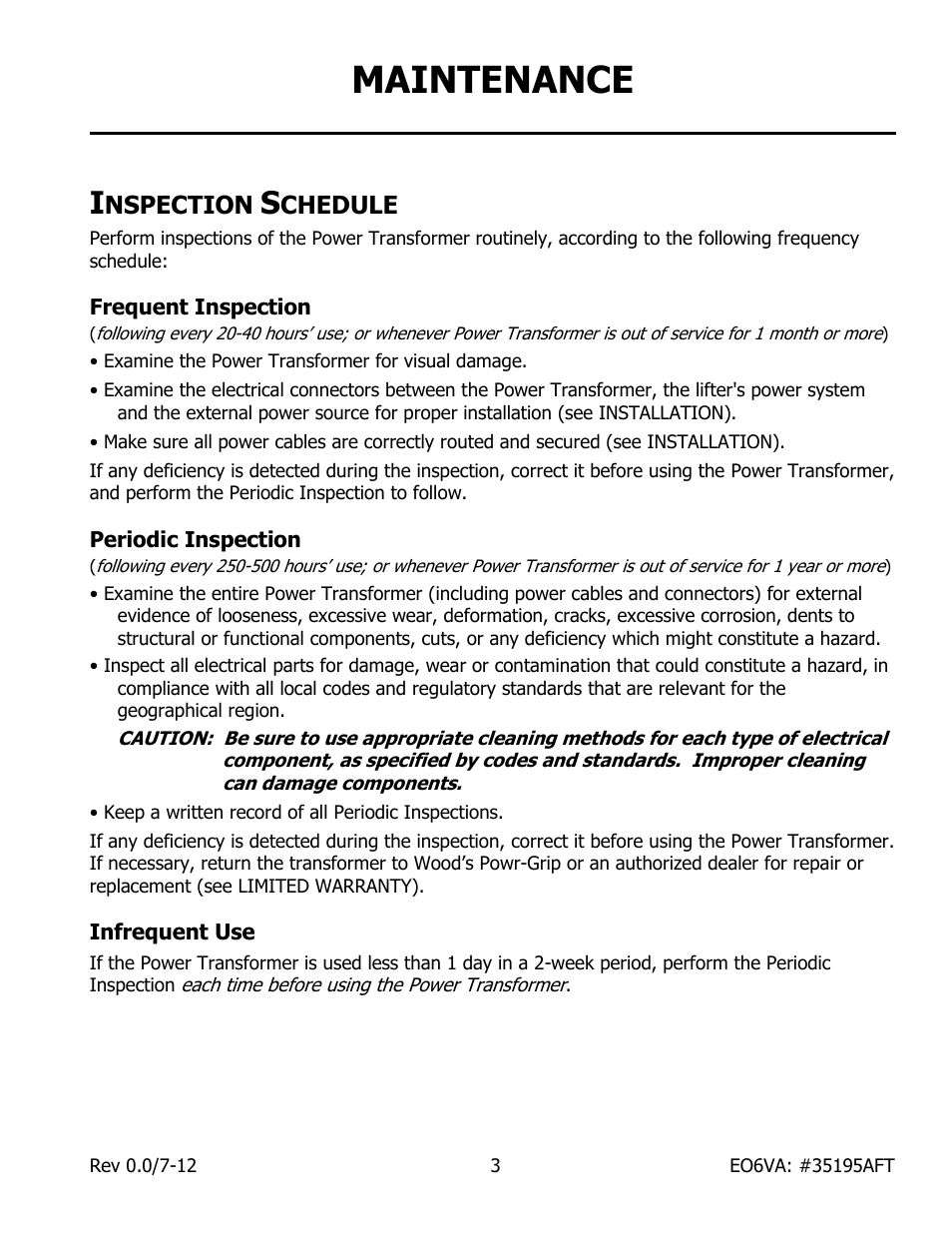 Maintenance, Nspection, Chedule | Wood’s Powr-Grip EO6VA User Manual | Page 5 / 7