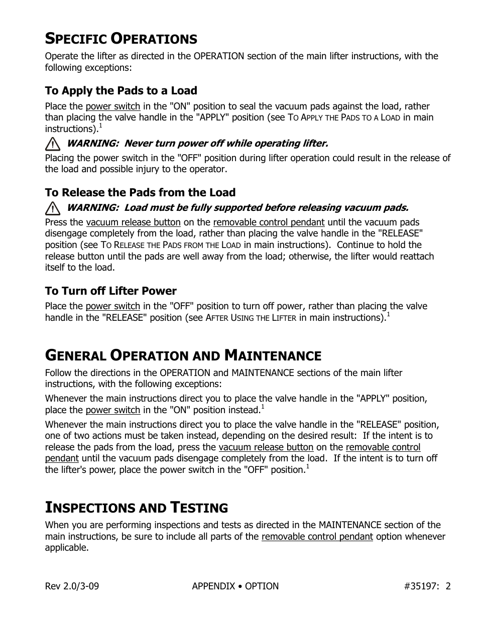 Pecific, Perations, Eneral | Peration and, Aintenance, Nspections and, Esting | Wood’s Powr-Grip EO9RP User Manual | Page 2 / 3