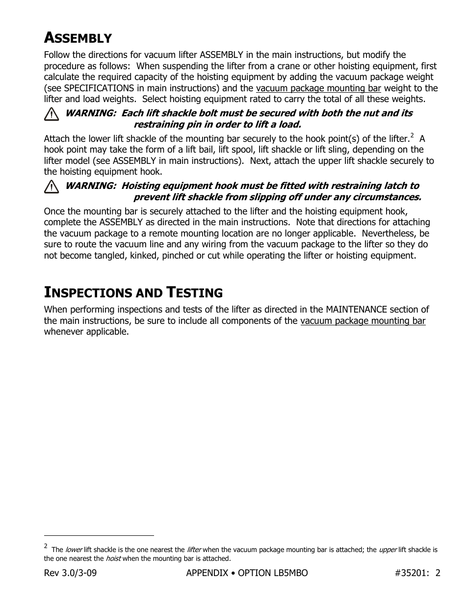 Ssembly, Nspections and, Esting | Wood’s Powr-Grip LB5MBO User Manual | Page 2 / 2