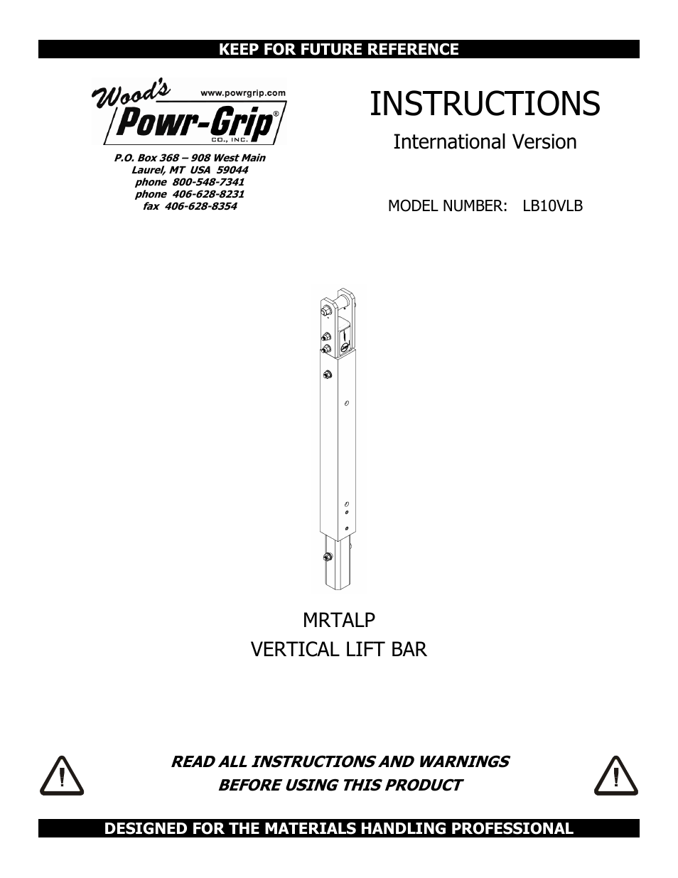 Wood’s Powr-Grip LB10VLB User Manual | 6 pages