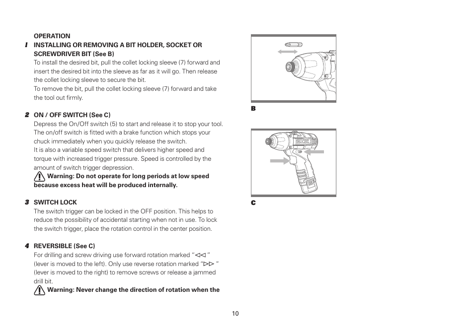 WORX WU288 12V 1.3 Ah Lithium Ion 3 in 1 Impact Driver User Manual | Page 10 / 16