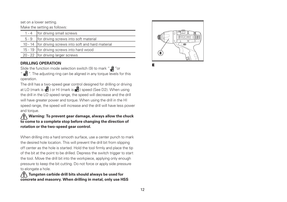 WORX WU288 12V 1.3 Ah Lithium Ion 3 in 1 Impact Driver User Manual | Page 12 / 16