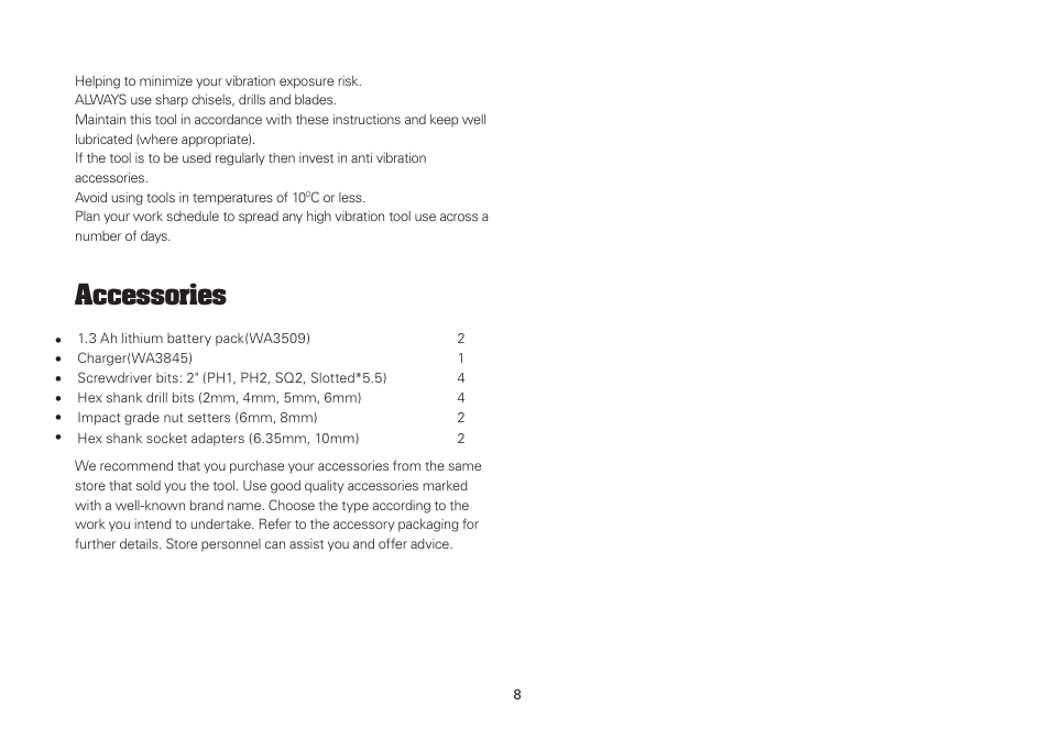 Accessories | WORX WU288 12V 1.3 Ah Lithium Ion 3 in 1 Impact Driver User Manual | Page 8 / 16