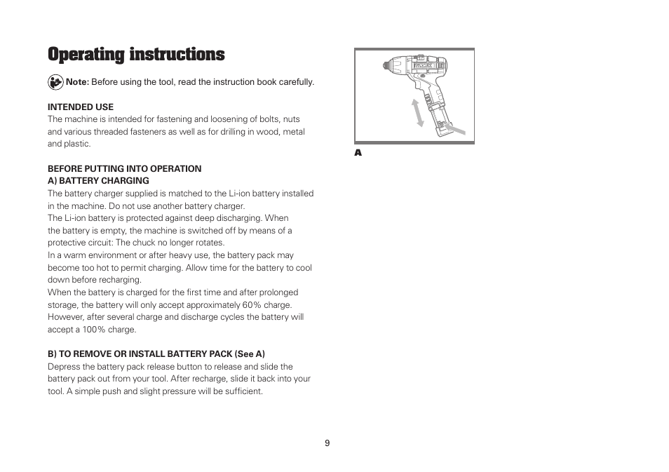 Operating instructions | WORX WU288 12V 1.3 Ah Lithium Ion 3 in 1 Impact Driver User Manual | Page 9 / 16