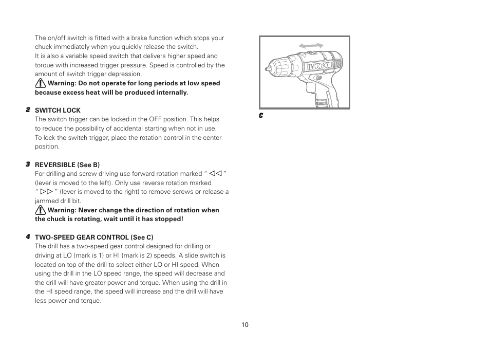 WORX WU127 12V 1.3 Ah Lithium Ion Cordless Drill/ Driver User Manual | Page 10 / 16