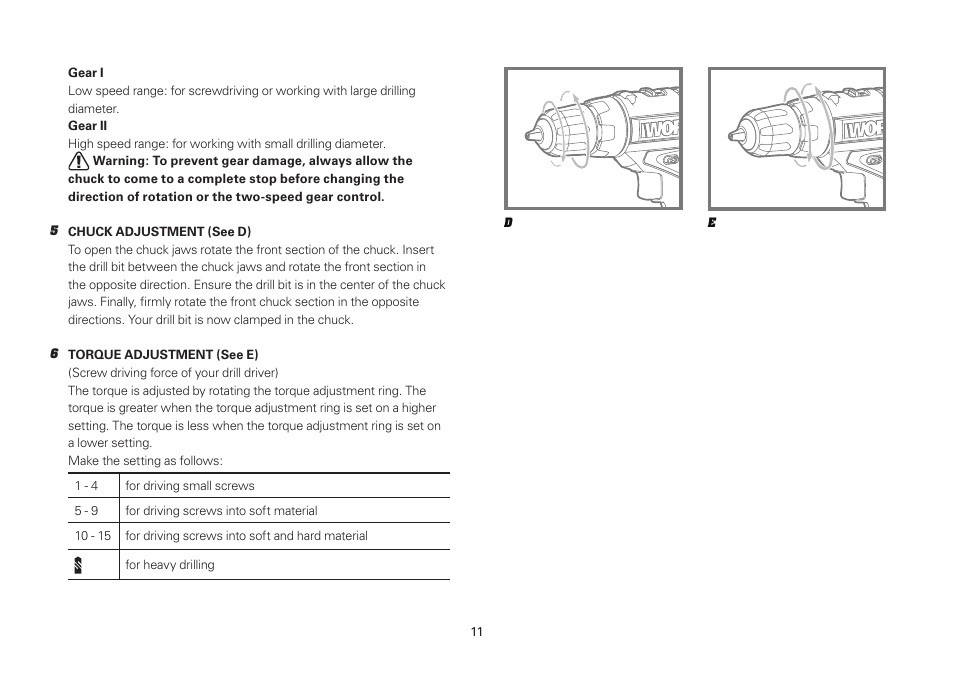 WORX WU127 12V 1.3 Ah Lithium Ion Cordless Drill/ Driver User Manual | Page 11 / 16