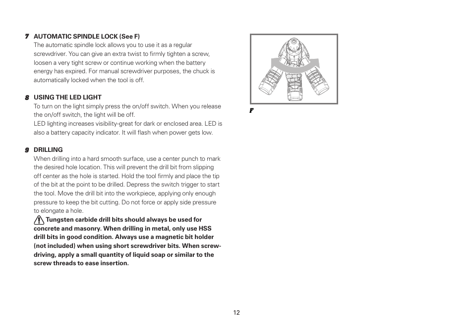 WORX WU127 12V 1.3 Ah Lithium Ion Cordless Drill/ Driver User Manual | Page 12 / 16
