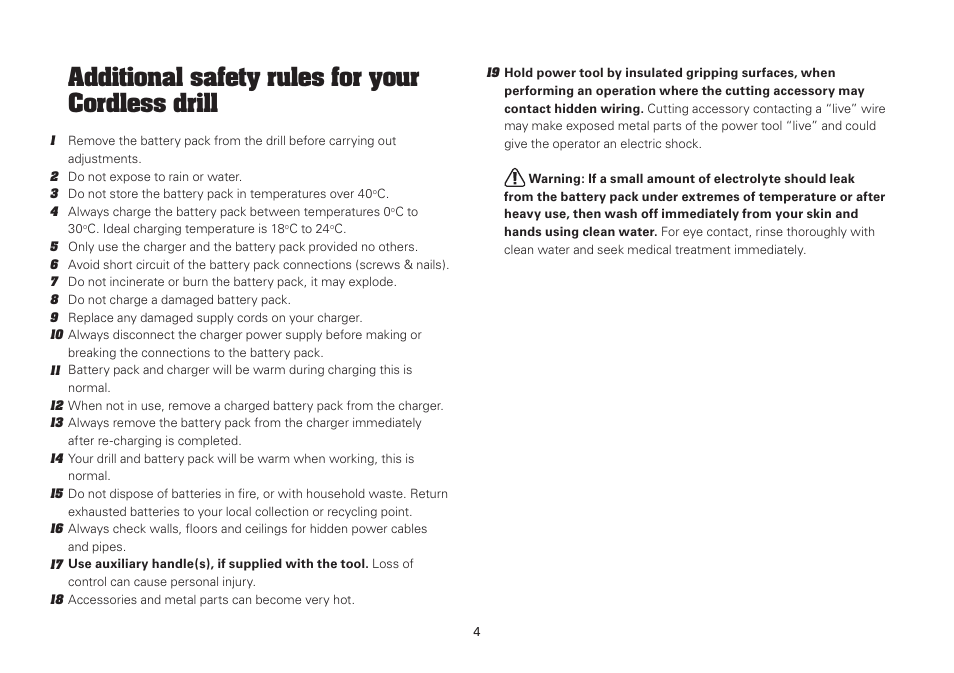 Additional safety rules for your cordless drill | WORX WU127 12V 1.3 Ah Lithium Ion Cordless Drill/ Driver User Manual | Page 4 / 16