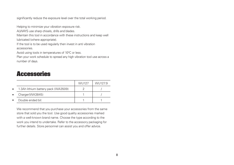 Accessories | WORX WU127 12V 1.3 Ah Lithium Ion Cordless Drill/ Driver User Manual | Page 8 / 16