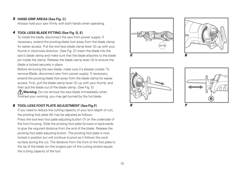 WORX WU407 1400W vibrafree Reciprocating Saw 240V User Manual | Page 10 / 16
