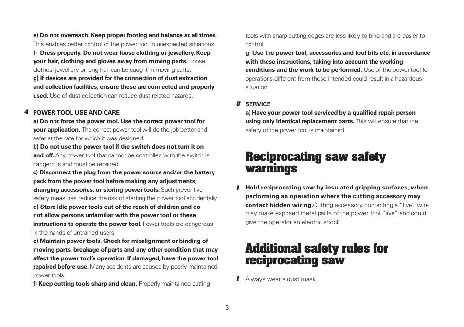 Reciprocating saw safety warnings, Additional safety rules for reciprocating saw | WORX WU407 1400W vibrafree Reciprocating Saw 240V User Manual | Page 3 / 16