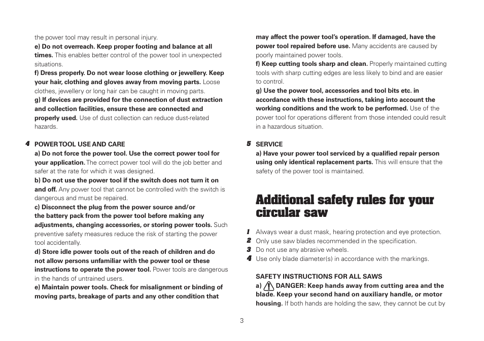 Additional safety rules for your circular saw | WORX WU434.1 1500W 190mm Circular Saw 240V User Manual | Page 3 / 16