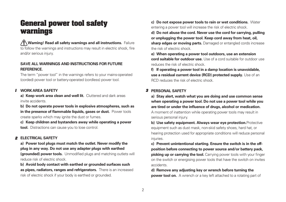 General power tool safety warnings | WORX WU370 18V 2.6 Ah Lithium Ion Cordless Hammer Drill User Manual | Page 2 / 16