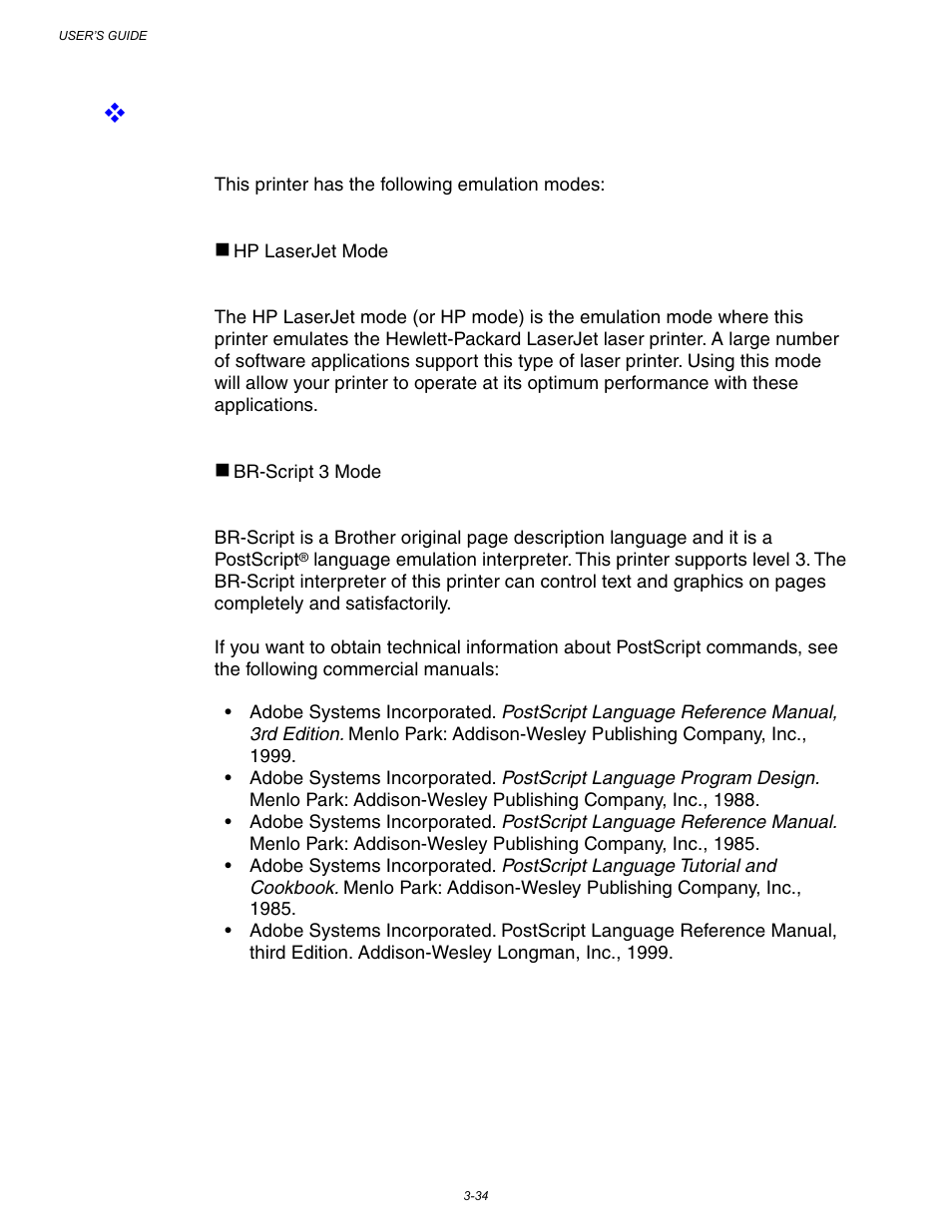 About emulation modes | Brother HL-3260N User Manual | Page 118 / 276