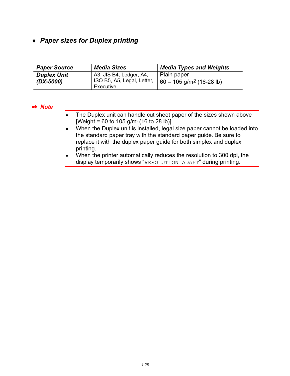 Paper sizes for duplex printing | Brother HL-3260N User Manual | Page 151 / 276