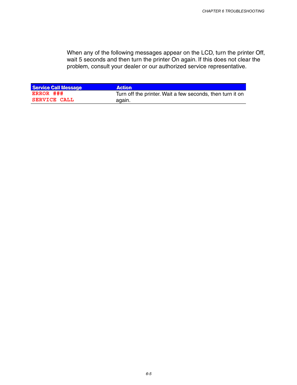 Service call messages, Service call messages -5 | Brother HL-3260N User Manual | Page 216 / 276