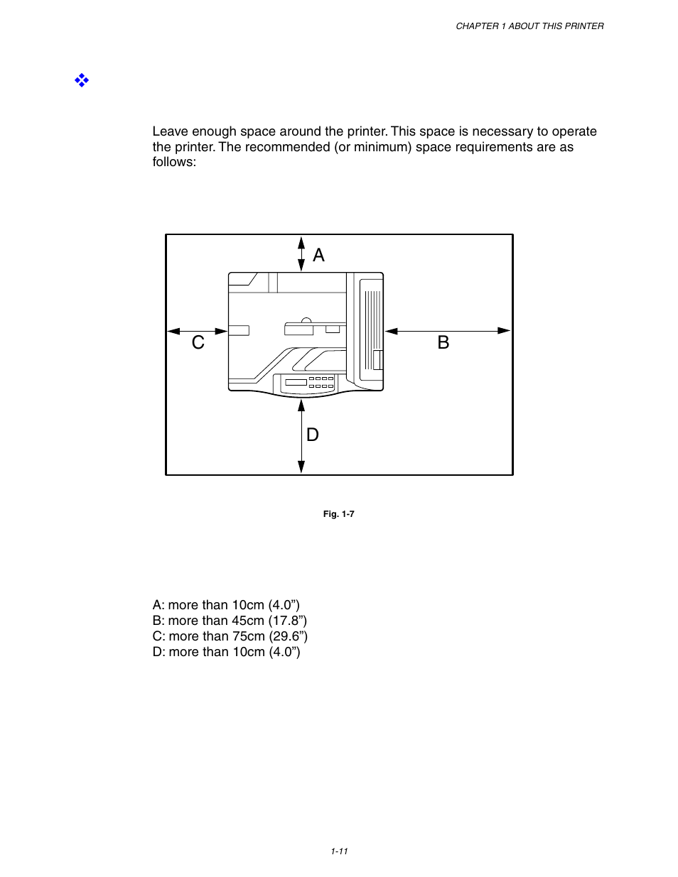 Space required for installation, Ab c d | Brother HL-3260N User Manual | Page 35 / 276