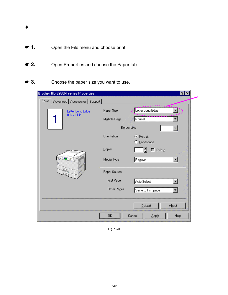 Setting the media from the printer driver | Brother HL-3260N User Manual | Page 50 / 276