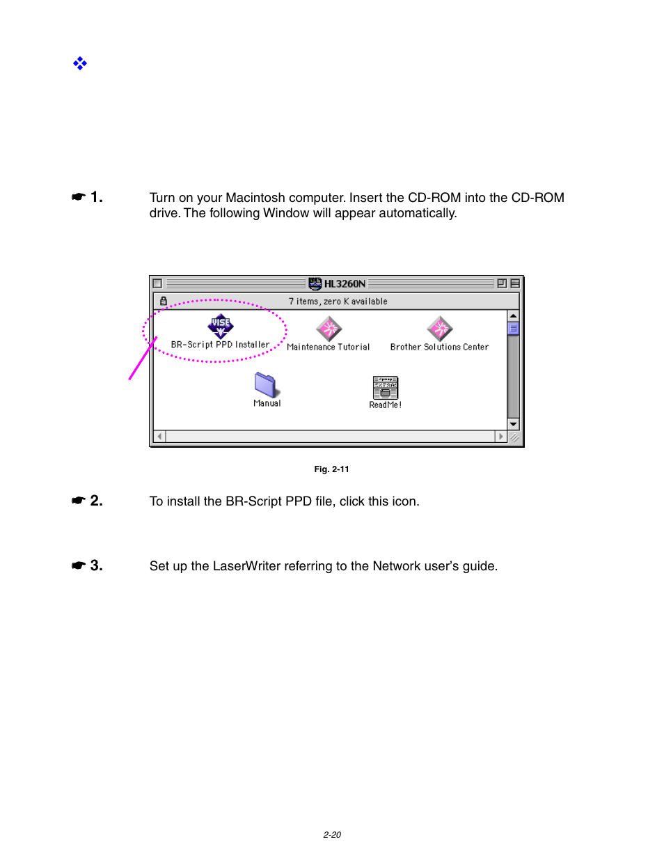 Installing the printer driver for macintosh | Brother HL-3260N User Manual | Page 79 / 276