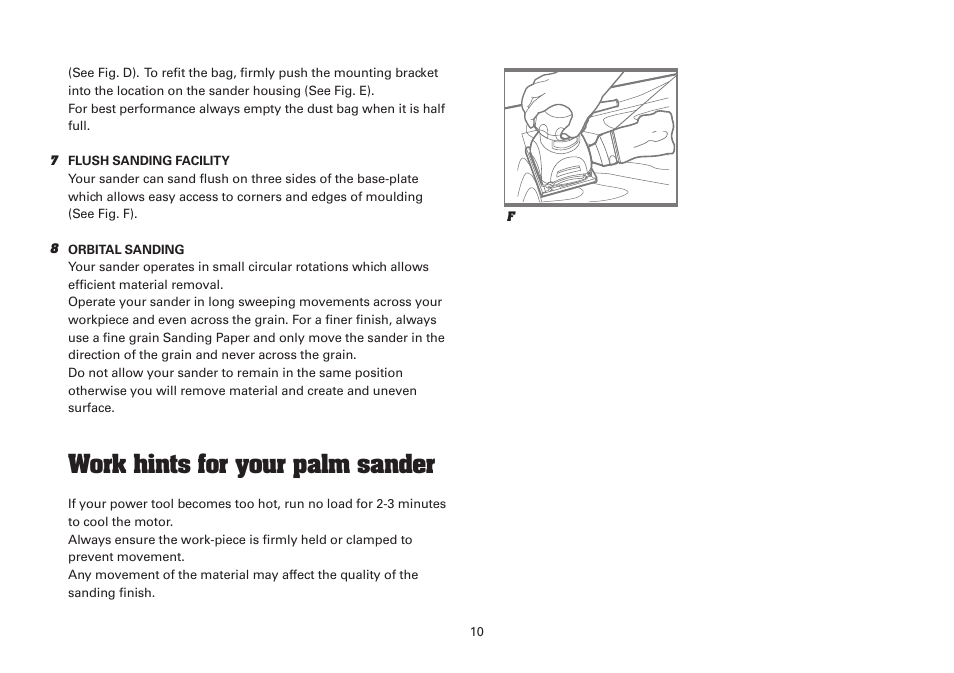 Work hints for your palm sander | WORX WU645.1 210W Palm Sander 240V User Manual | Page 10 / 16