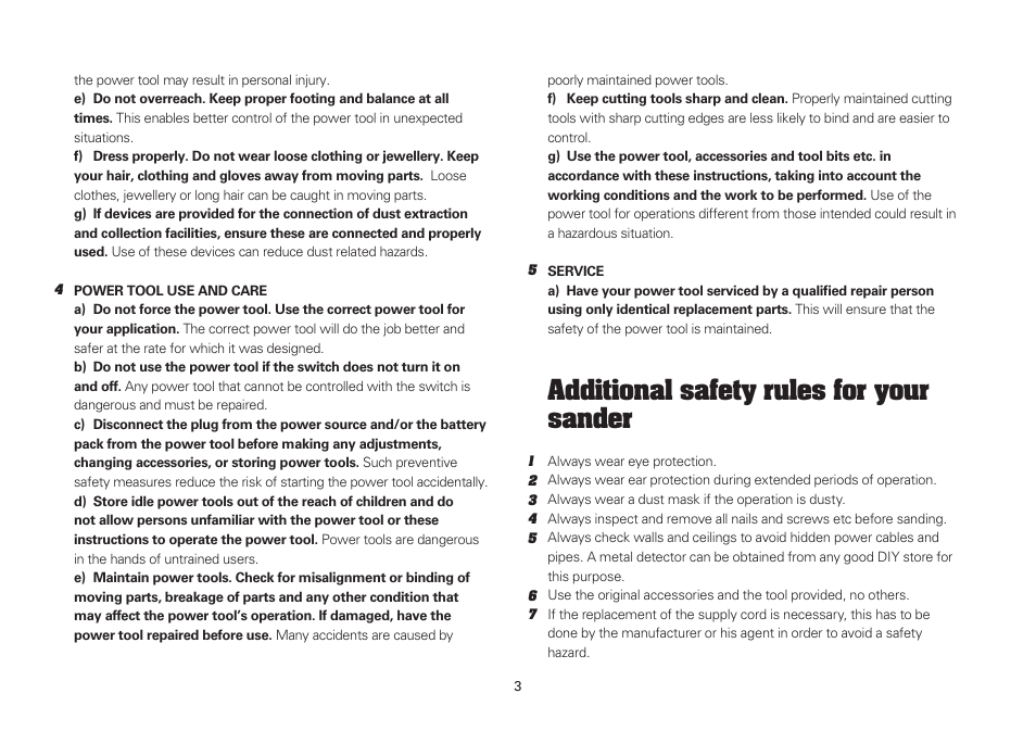 Additional safety rules for your sander | WORX WU645.1 210W Palm Sander 240V User Manual | Page 3 / 16