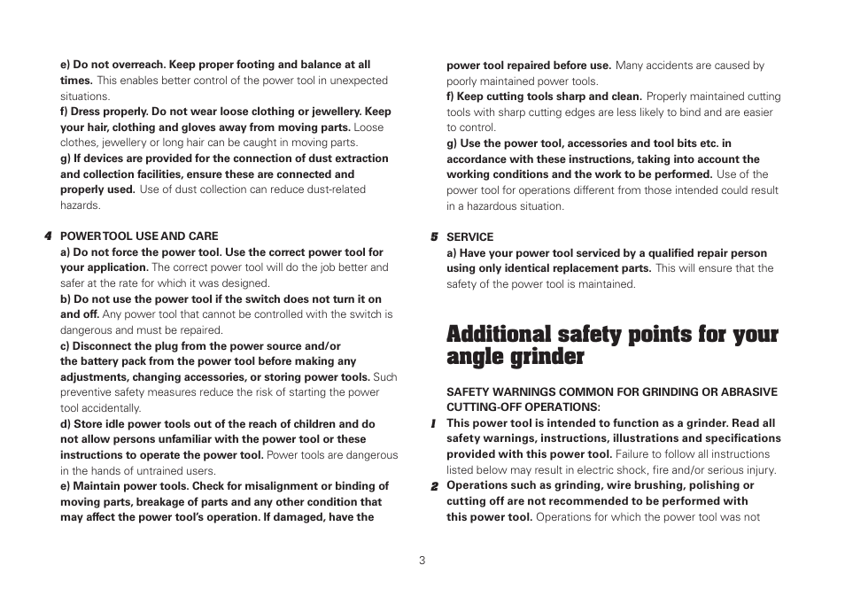 Additional safety points for your angle grinder | WORX WU743 230mm 2000W Angle Grinder 240V User Manual | Page 3 / 20