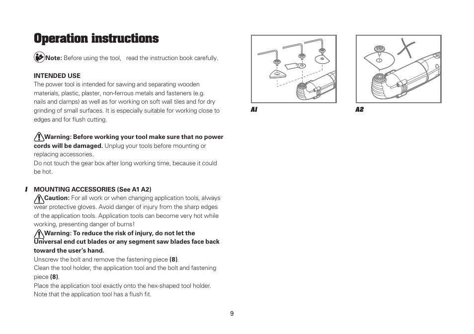 Operation instructions | WORX WU670L 250W Sonicrafter 110V User Manual | Page 9 / 16
