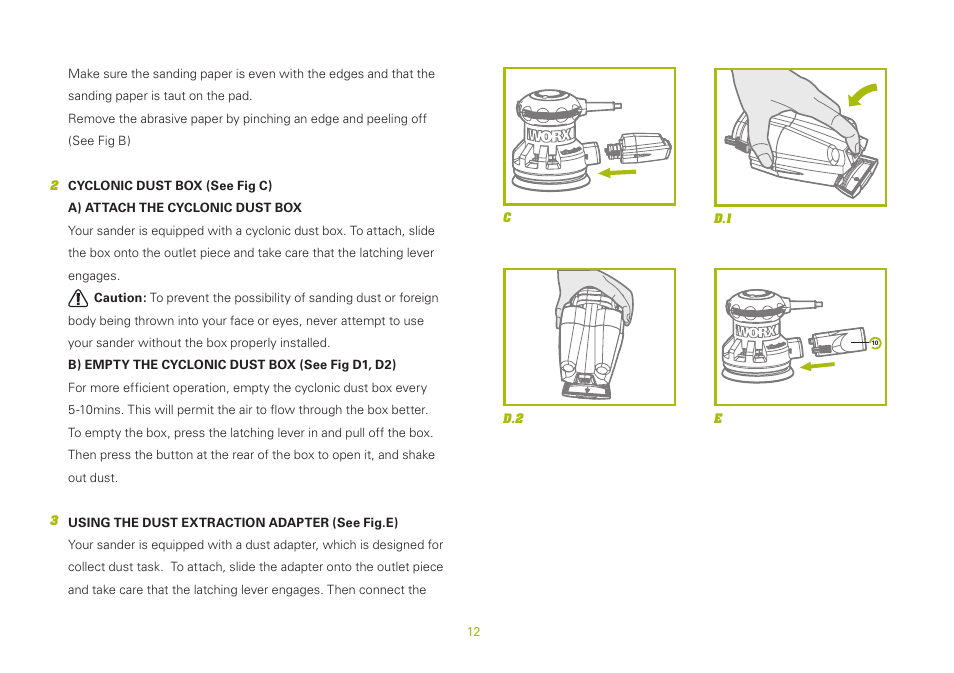 WORX WU651 300W vibrafree Rotary Sander 125mm 240V User Manual | Page 12 / 20