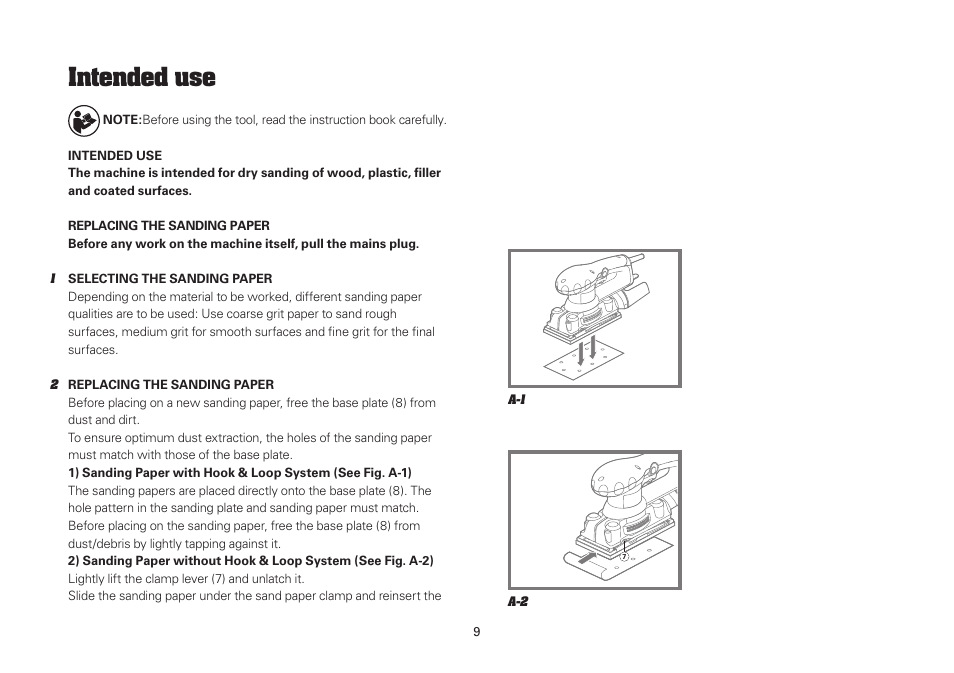 Intended use | WORX WU644 300W 1/3 Sheet Finishing Sander 240V User Manual | Page 9 / 16