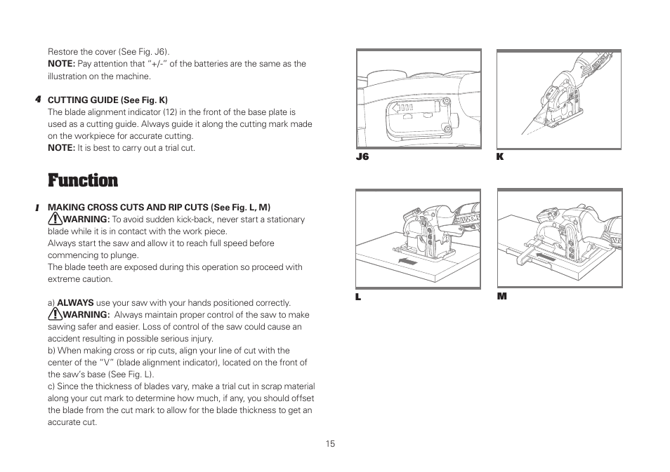 Function | WORX WU420 400W VERSACUT Saw User Manual | Page 15 / 24