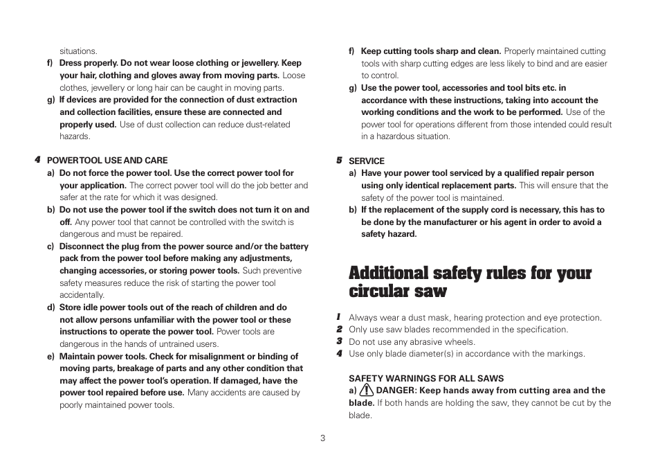 Additional safety rules for your circular saw | WORX WU420 400W VERSACUT Saw User Manual | Page 3 / 24