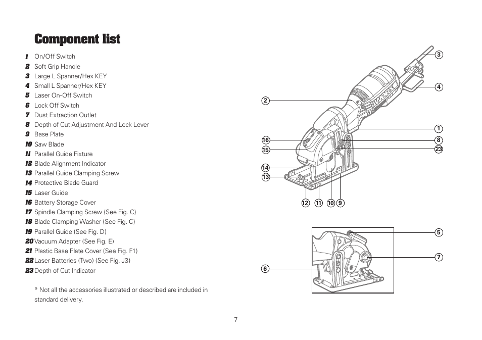 Component list | WORX WU420 400W VERSACUT Saw User Manual | Page 7 / 24