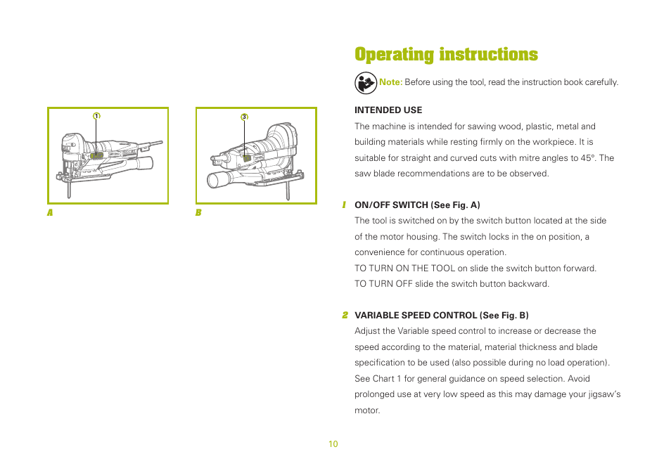 Operating instructions | WORX WU469 600W Contour Jigsaw 240V User Manual | Page 10 / 20