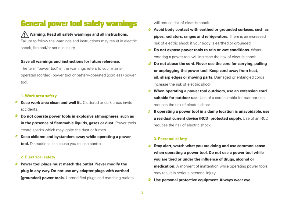 General power tool safety warnings | WORX WU469 600W Contour Jigsaw 240V User Manual | Page 3 / 20