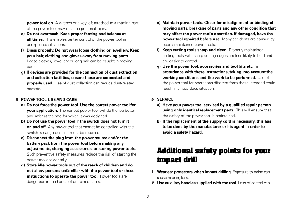 Additional safety points for your impact drill | WORX WU303.1 900W Hammer Drill 240V. 2 Speed 13mm Keyless Chuck User Manual | Page 3 / 12