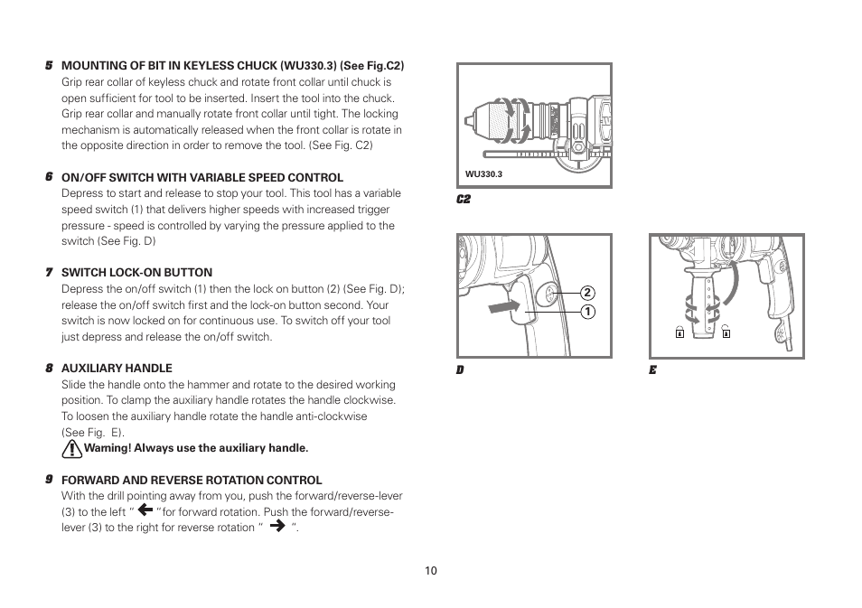 WORX WU330 710W SDS Hammer Drill 240V User Manual | Page 10 / 16