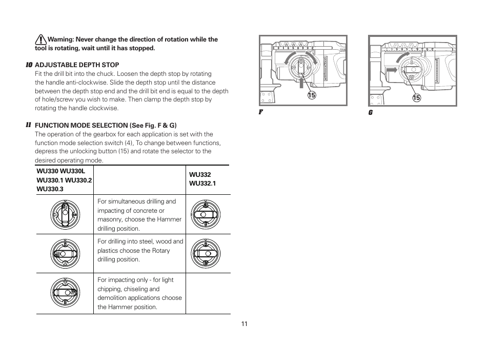 WORX WU330 710W SDS Hammer Drill 240V User Manual | Page 11 / 16