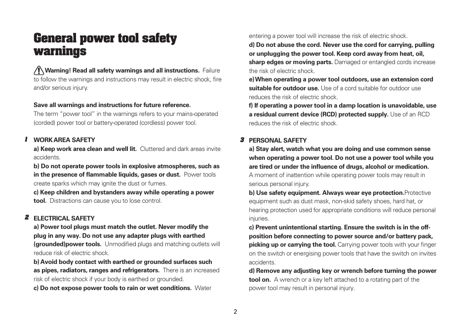 General power tool safety warnings | WORX WU330 710W SDS Hammer Drill 240V User Manual | Page 2 / 16