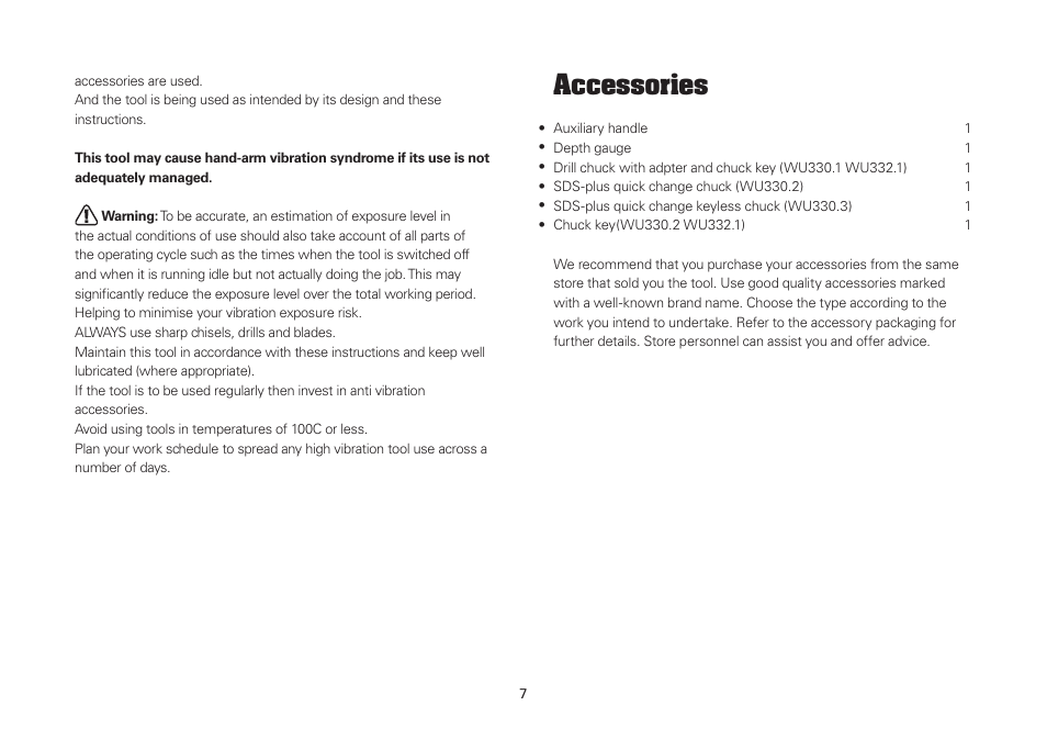 Accessories | WORX WU330 710W SDS Hammer Drill 240V User Manual | Page 7 / 16