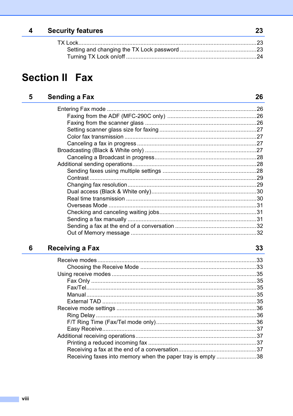 Brother VERSION 0 MFC-250C User Manual | Page 10 / 168