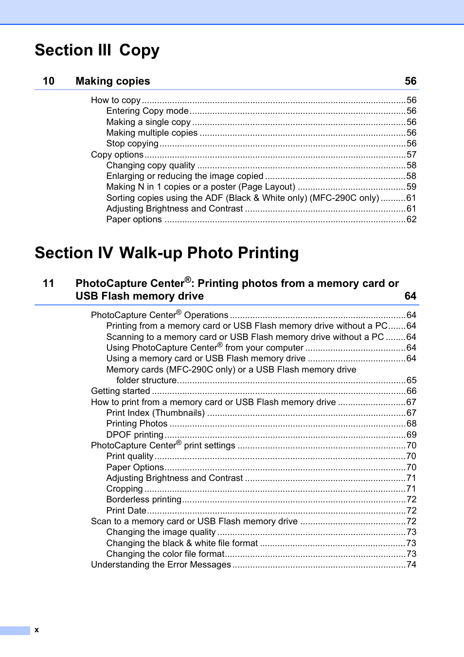 Brother VERSION 0 MFC-250C User Manual | Page 12 / 168